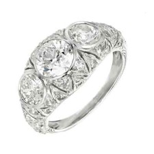 1.26 Carat Art Deco Old European Cut Cubic Zirconia Engagement 925 Silver Ring