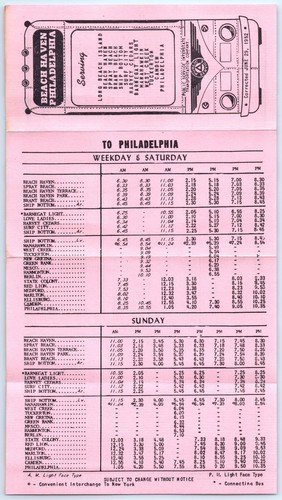 TIMETABLE Public Service Bus Philadelphia PA to Beach Haven NJ June 29 1952 - Picture 3 of 4