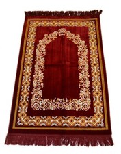 Prayer Rug Carpet Islamic Muslim Salah Meditation Mat Turkish Plush Portable Red