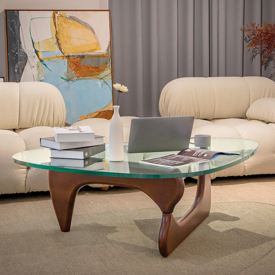 2025 Modern Coffee Table Solid Wood Base & 19mm Triangle Glass Top US ...