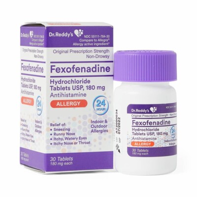 Dr Reddys Fexofenadine 180mg Tablet Generic  Allergy Relief 30 Count
