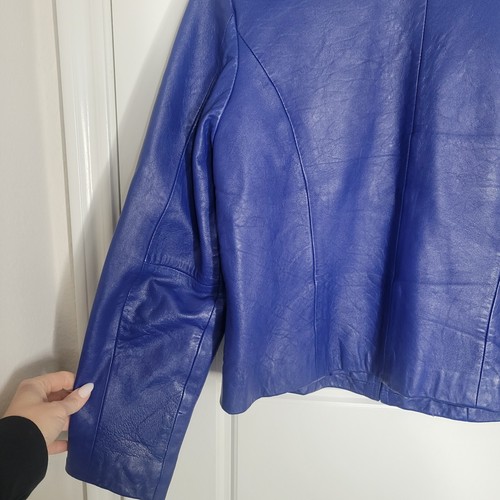 Jaqueline Ferrar Sz 10 Womens Blue Lambskin Leather Zip Up Jacket - Picture 2 of 10