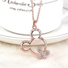   Disney Crystal Mickey Mouse Ears Pendant Necklace   18K Rose Gold Plated