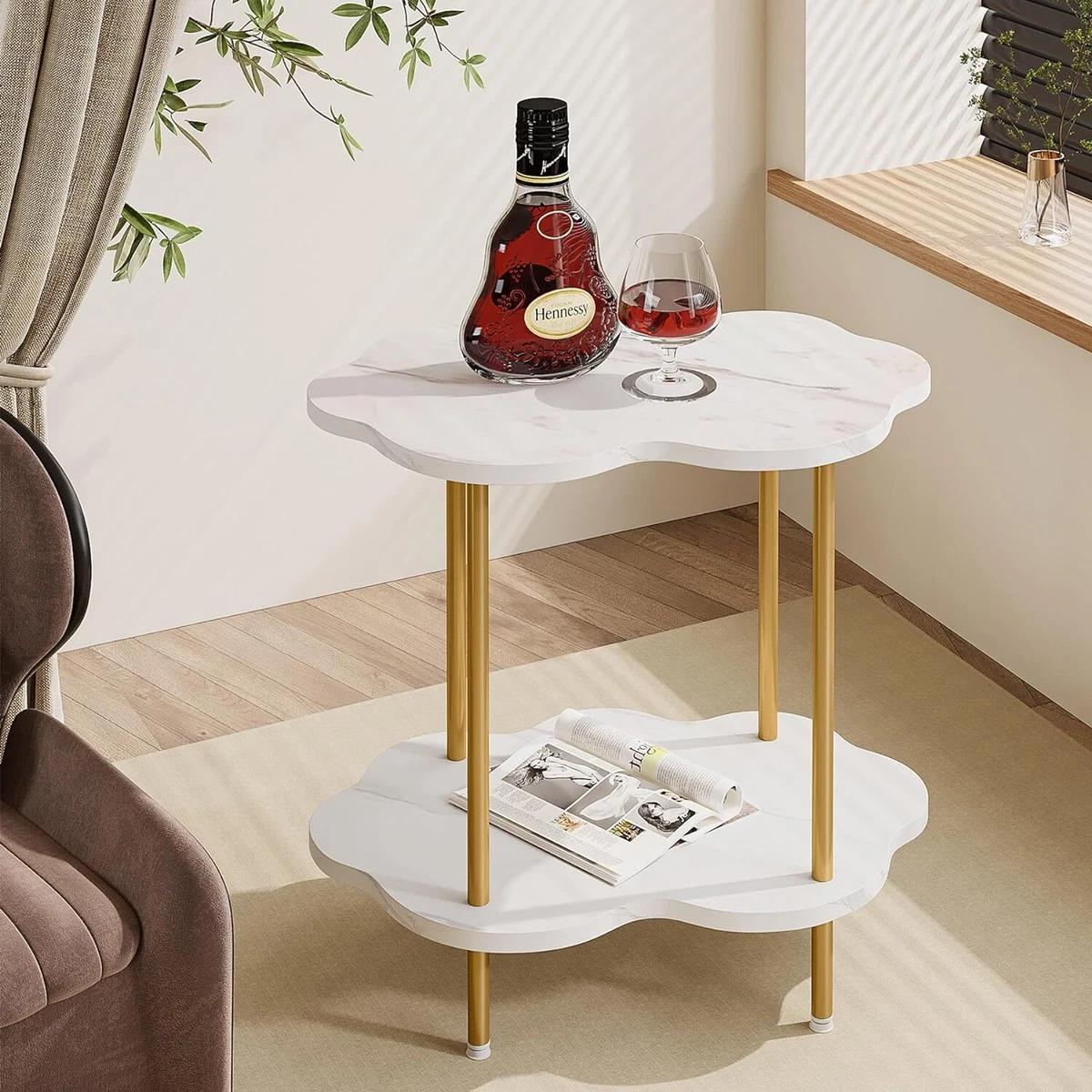 Tribesigns White Gold End Table Cloud Shaped Side Table with 2
