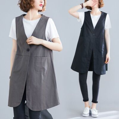 Womens Casual Long Vest Sleeveless Waistcoat slim Coat Suit Cardigan Jacket Tops