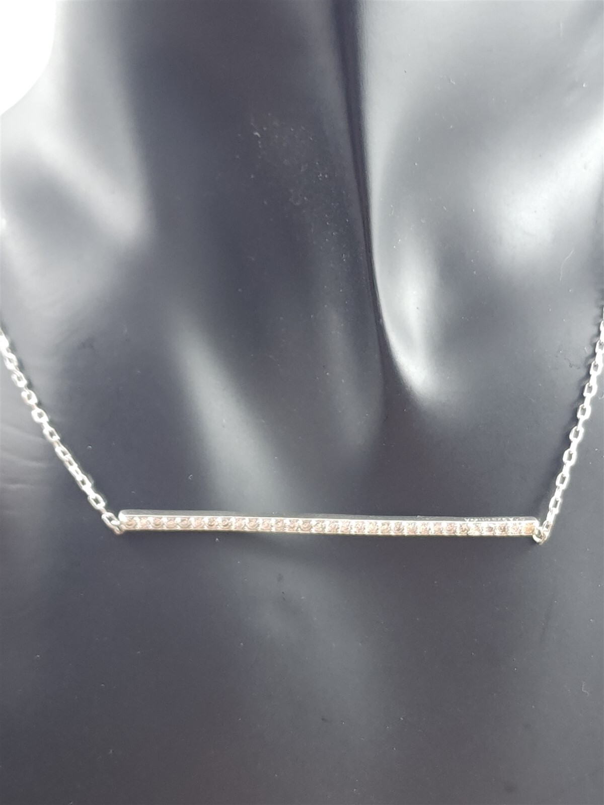 Solid Sterling Silver Sparkling Gemstone Bar Neck… - image 1