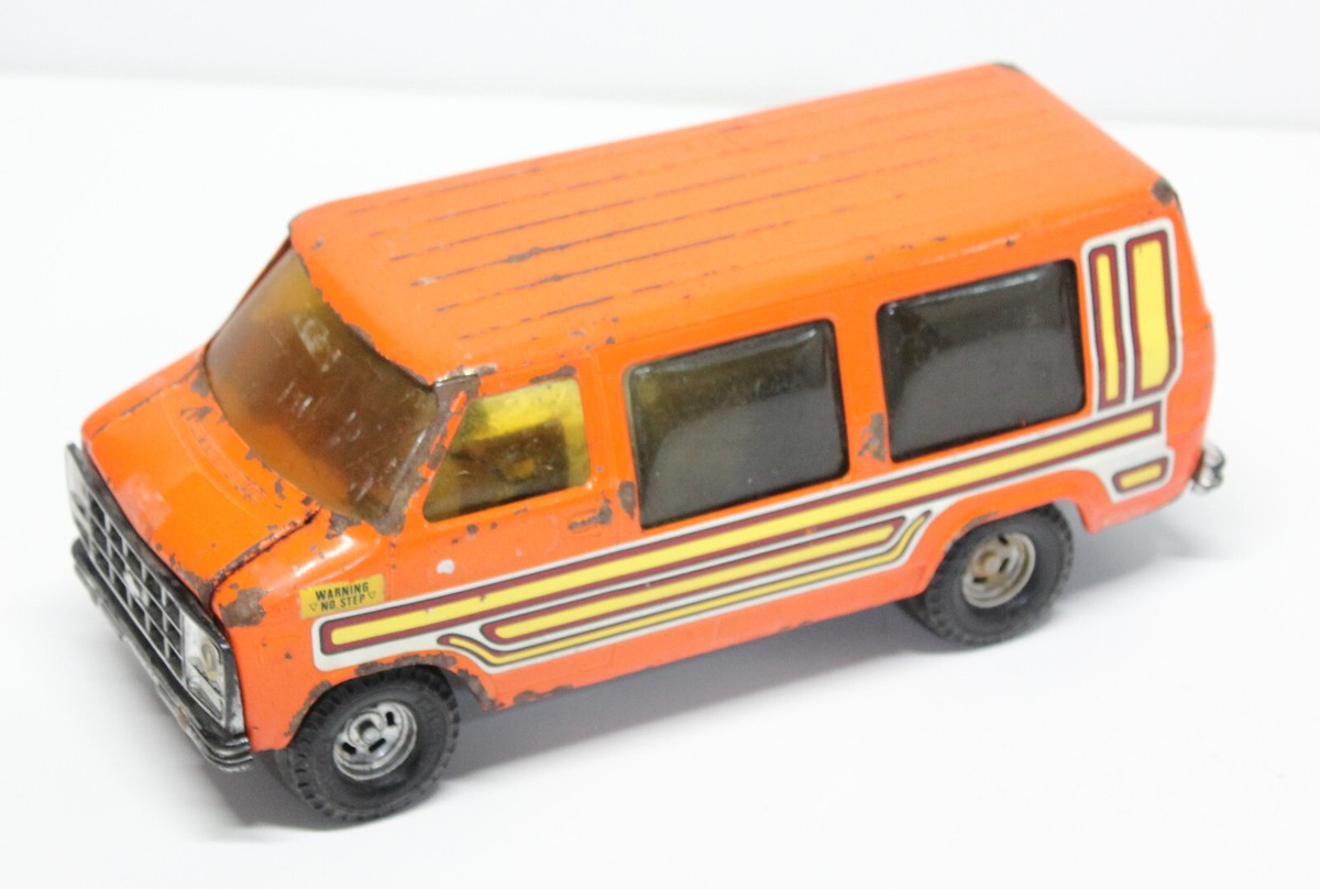 Vintage 1984 ERTL #3521 Orange Chevy Chevrolet Van 1980s Metal Toy