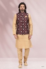 Mens Designer Wedding Ethnic Bollywood Wear Kurta Payjama Jacket Set From India