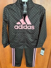 adidas Youth Girl's Tracksuit Set Full-zip Jacket Pants Size 6 Black Pink NWT