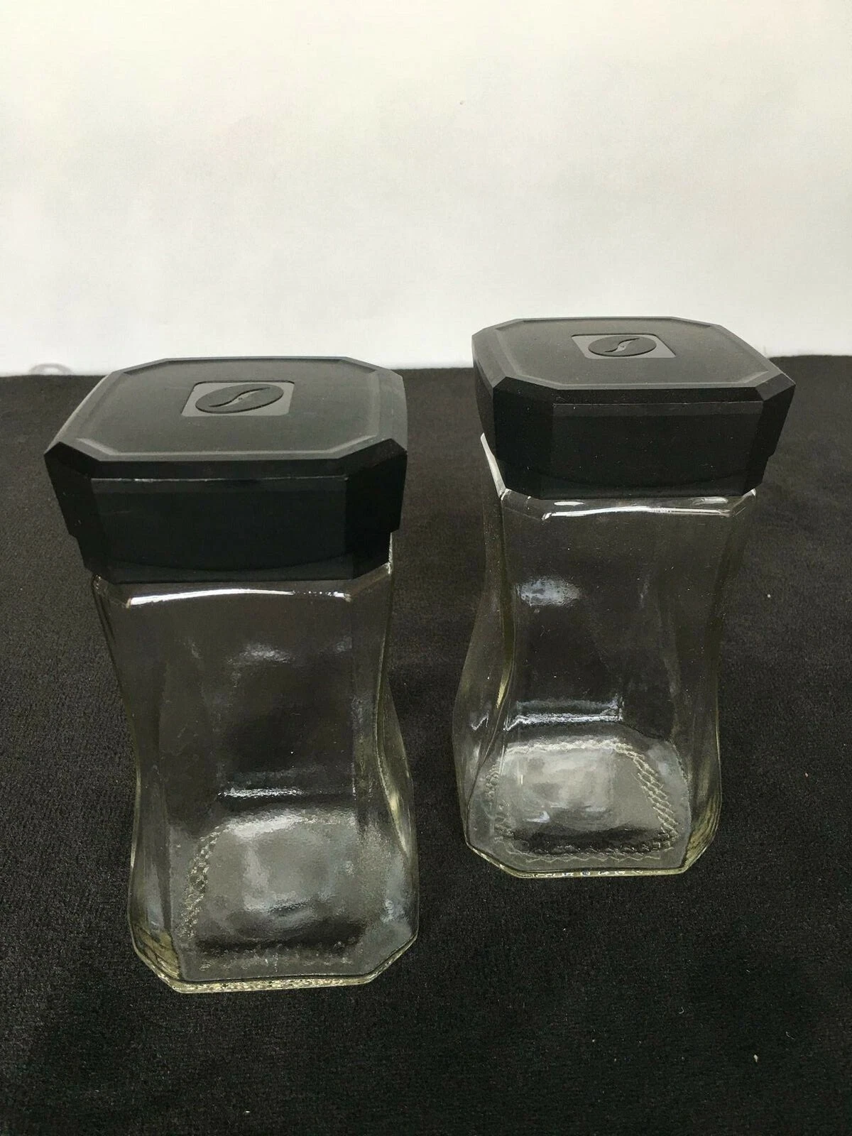 2 Glass Square Display Jars With Black Lids Countertop Jar 7.5 x 3.5 in NESCAFÉ