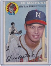1954 TOPPS NO. 30 EDDIE MATHEWS MILWAUKEE BRAVES NO CREASES, VERY NICE