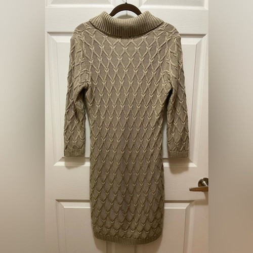 Calvin Klein Womens Cable Knit Sweater Dress Size L Belt Accent Tan Beige - Picture 8 of 12