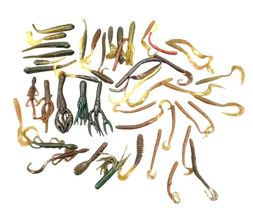 Lot 40+ Soft Plastic Fishing Lures Worms Craws Grubs Bass Baits Assorted Mix