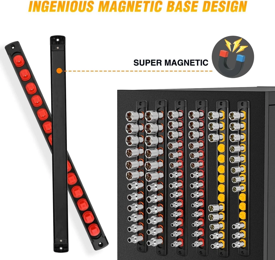 GOOACC Magnetic Socket Organizer 1/4" 3/8" 1/2" Socket Holder Set Aluminum 6pcs - Image 4 of 4