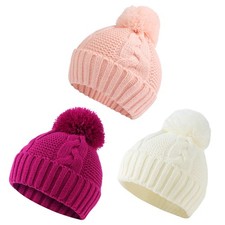 Winter Knit Baby Hat Twist Warm Beanie Boys Girls Infant Toddler Pompom Cap