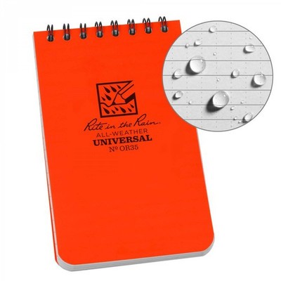 Rite in the Rain 3'' x 5'' inch Top Spiral Notebook Notizblock Wasserfest orange