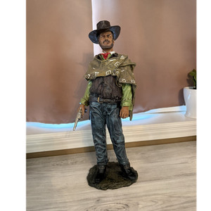 Clint Eastwood Western Americana Cowboy Figure Statue, Poncho, Revolver, 