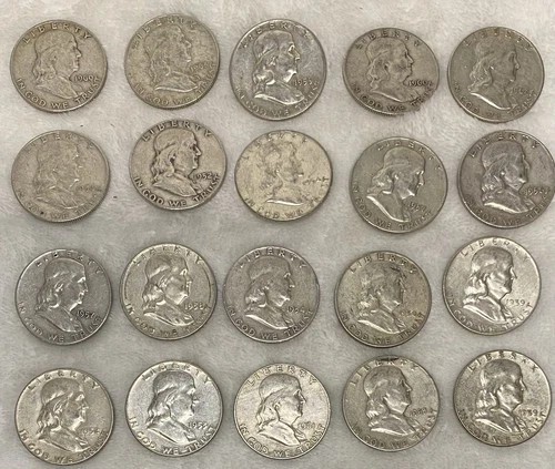 $10 1951-1963 Franklin Half-Dollars - 90% Silver 20-Coin Roll - Silver Bullion