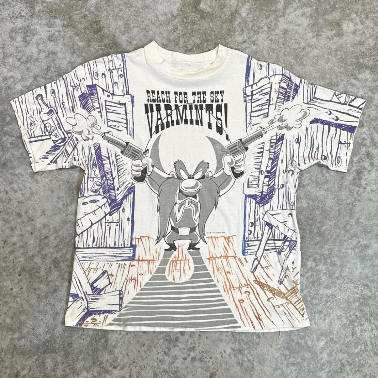 Vintage Looney Tunes Yosemite Sam Shirt Mens XL White Reach For The Sky 1993 90s