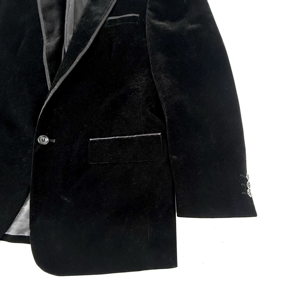 Vinci Black Velvet Satin Trim Men's M Sports Jacket Blazer Double Vent Italy - Image 2 of 4