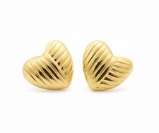 18k Gold Plated Stainless Steel Striped Heart Stud Earring