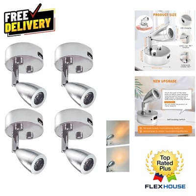 4PCS LED RV Spotlights with USB Charging, 360° Swivel and Touch Control