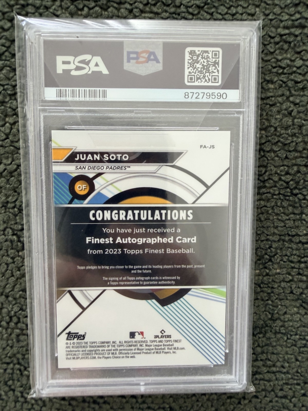 Juan Soto 2023 Finest Orange PSA 9 /25 view 2