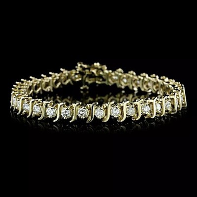 12TCW Round Cut Lab Created Diamond Men's Tennis Bracelet 14K Yellow Gold Finish
