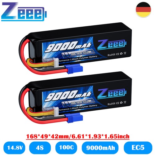 2x Zeee 14.8V 4S 9000mAh Lipo Akku Batterie 100C EC5 für RC Flugzeug Car Boot