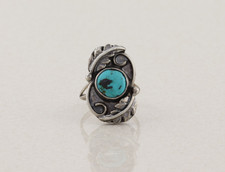 Sterling Silver Turquoise Leaf Design Ring Size 5 3/4