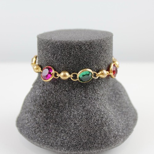 Vintage Design Colorful Stone Bracelet Gold Tone Multi-Stone Fashion Jewelry - Picture 5 of 7