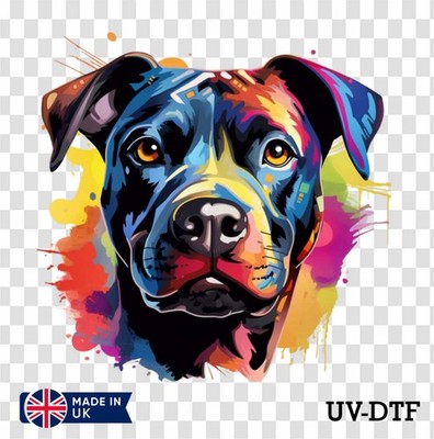 Bunter Pit Bull Hund UV DTF Aufkleber - Glas Laptop Becher Tasse kq905