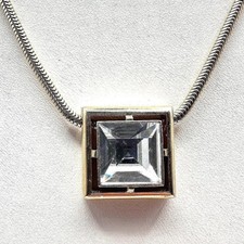 Vintage 90s Avon Gold Tone Square Rhinestone Pendant Snake Chain Necklace