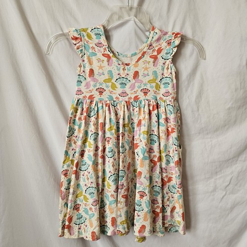 Hanna Andersson Dress Youth Girl Sz 5 Mermaids Ruffle Colorful Casual Sleeveless - Picture 2 of 10