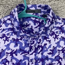 G/Fore Polo Shirt Men large Aura Purple Skull Camo Print Performance Golf Logo