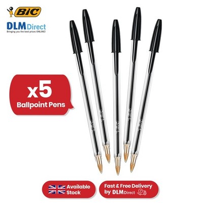BiC Cristal Mittel 1,0 mm Schwarz Biro Kugelschreiber Glatte Schrift 5er Pack