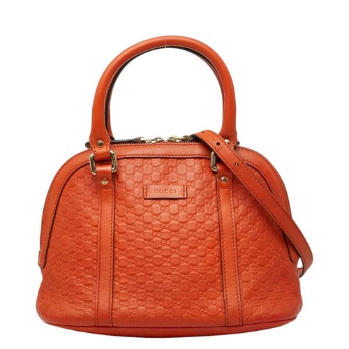 Gucci Micro GG Shima Handbag Shoulder Bag 2WAY 449654 Orange Leather