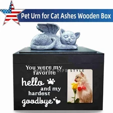 Memorial Gifts Cat Urns for Ashes Wooden Box for Loss of Pet Wooden / Photo US
