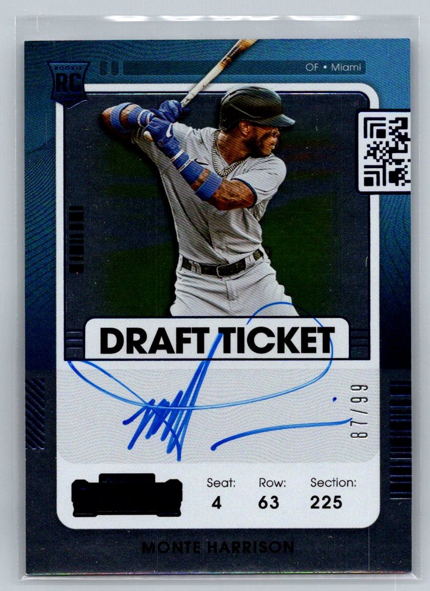 Monte Harrison 2021 Panini Contenders Draft Ticket Auto 87/99 Miami Marlins #125