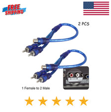 2pcs RCA Y Splitter Audio Jack Cable Adapter 1 Female to 2 Male Connector Blue