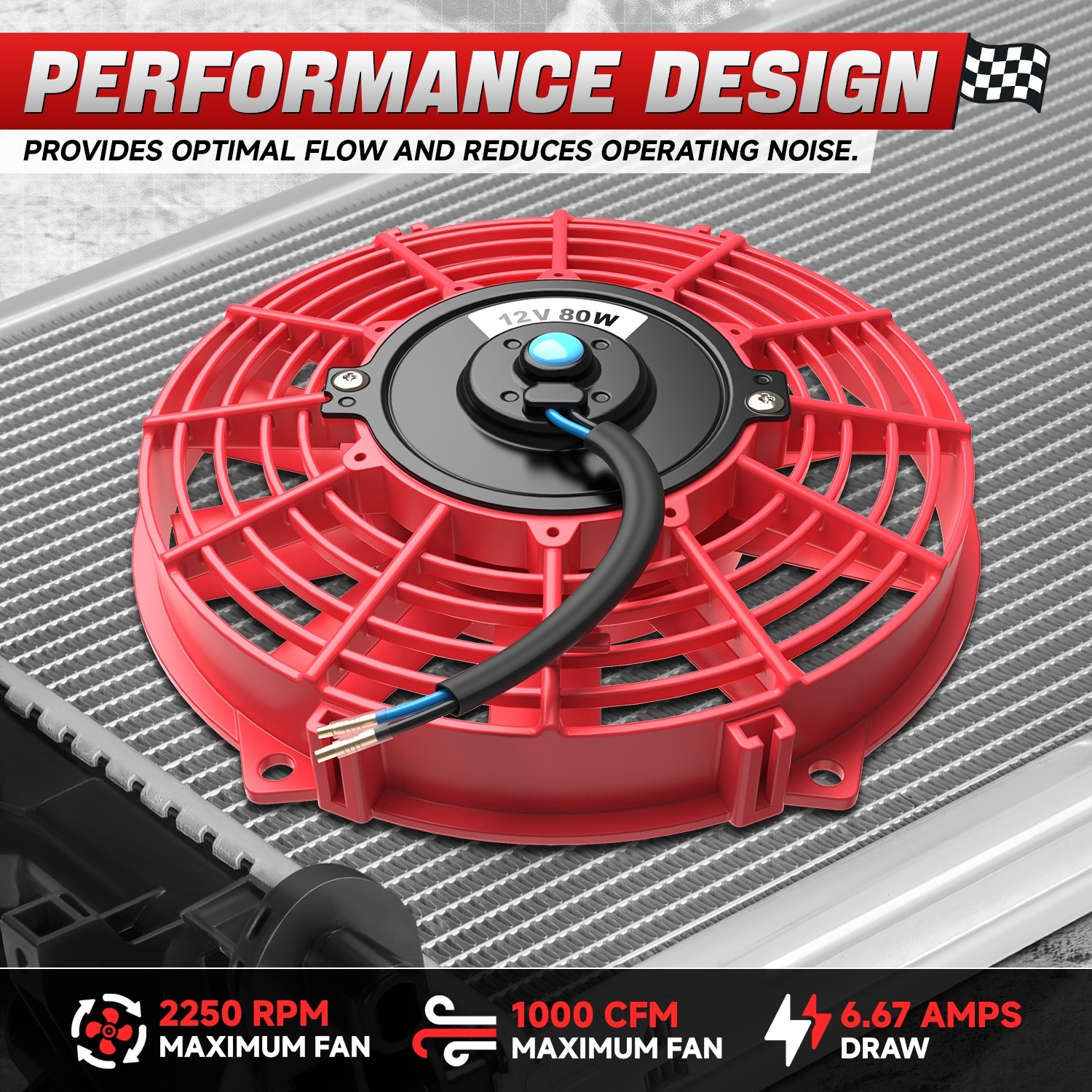 7" RED SLIM ELECTRIC REVERSIBLE RADIATOR COOL RACE FAN