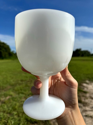White Milk Glass Stemmed Goblet Star Pattern Round Shape Glossy Finish Glass