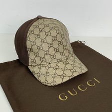 Gucci GG Monogram Logo Canvas Mesh Back Baseball Cap Hat Beige & Brown Size M