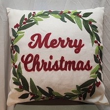 Merry Christmas Embroidered Throw Pillow 16"x16"