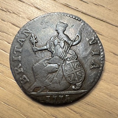 1775 King George III British American Colonial Copper Halfpenny Better Condition