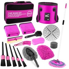 21Pcs Car Wash Kit,62" Car Wash Brush Mop with Long Handle,Pink Car Cleaning