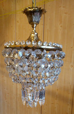 Korblüster, Hängelampe, Kronleuchter Messing Kristall. 60er Jahre, 2-flammig