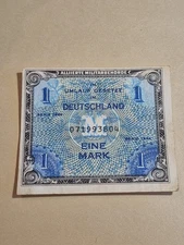1944 GERMANY ONE MARK BANKNOTE WWII OCCUPATION ALLIED MILITARY CURRENCY