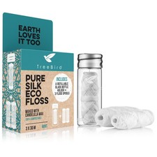 TreeBird Pure Silk Eco Floss Kit - Refillable Floss Dispenser Glass  3 3