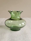 Vintage Forest Green Crimped Glass Bud Vase by Anchor Hocking • 3½" Tall 4" Wide